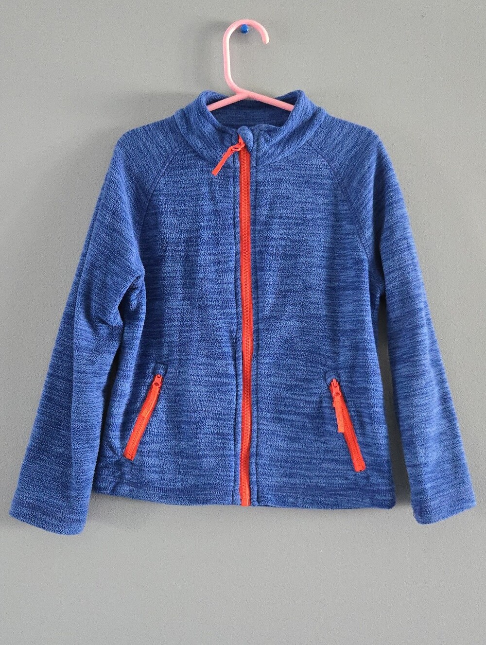 *Back To School* Blue Zip-Up Fleece Jacket with Bright Orange Zippers (5-6)